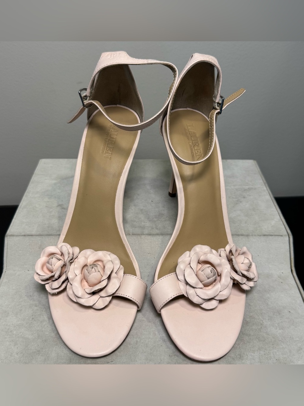 Ralph Lauren Elegant Pink Floral Ankle-Strap Women's Heels, size 7.5, NWOT - Picture 4 of 8